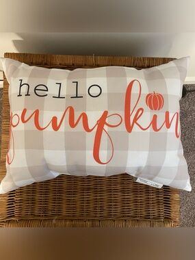 Hello Pumpkin Fall/Thanksgiving Buffalo Plaid Throw Pillow